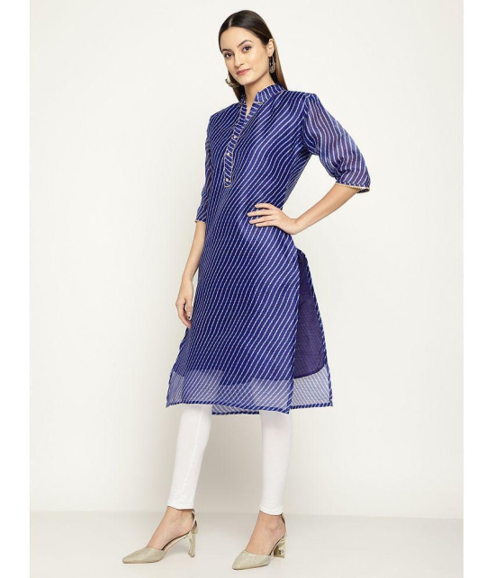 Queenley - Blue Silk Women's Straight Kurti ( Pack of 1 ) - None