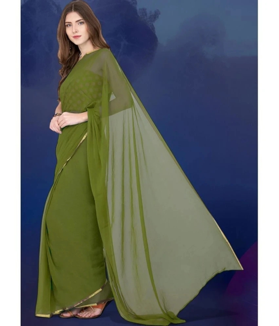 clafoutis Chiffon Solid Saree With Blouse Piece - Olive ( Pack of 1 ) - Olive