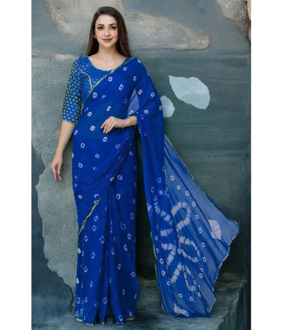 clafoutis Chiffon Dyed Saree Without Blouse Piece - Blue ( Pack of 1 ) - Blue