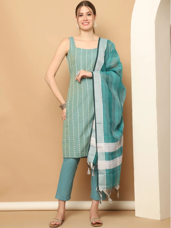 Green Dobby Kurta with pallazos dupatta set-XXL / Green