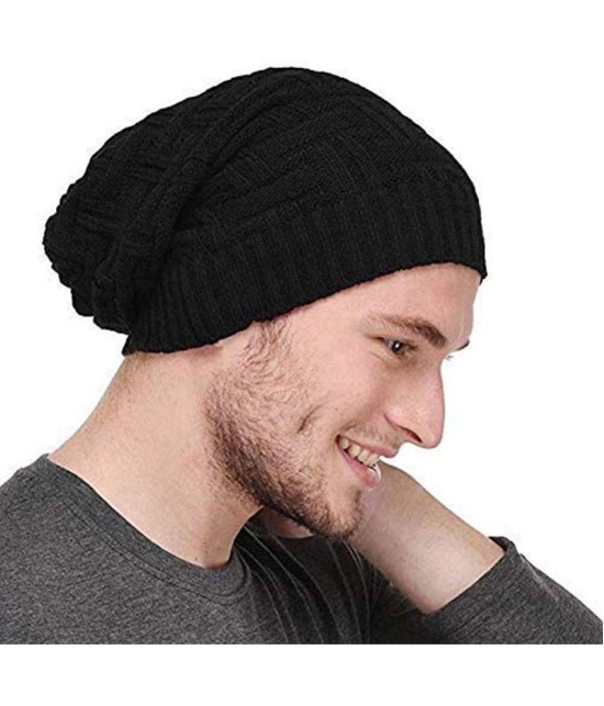 THRIFTKART Black Woollen Men's Cap ( Pack of 2 ) - Black