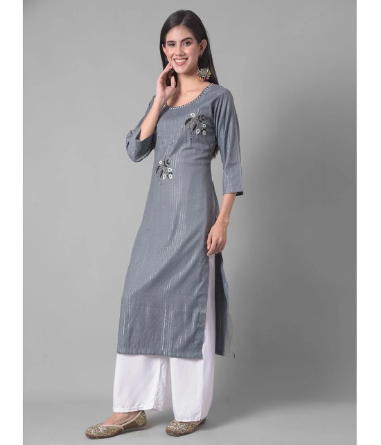 Dollar Missy Cotton Blend Striped Straight Womens Kurti - Grey ( Pack of 1 ) - None