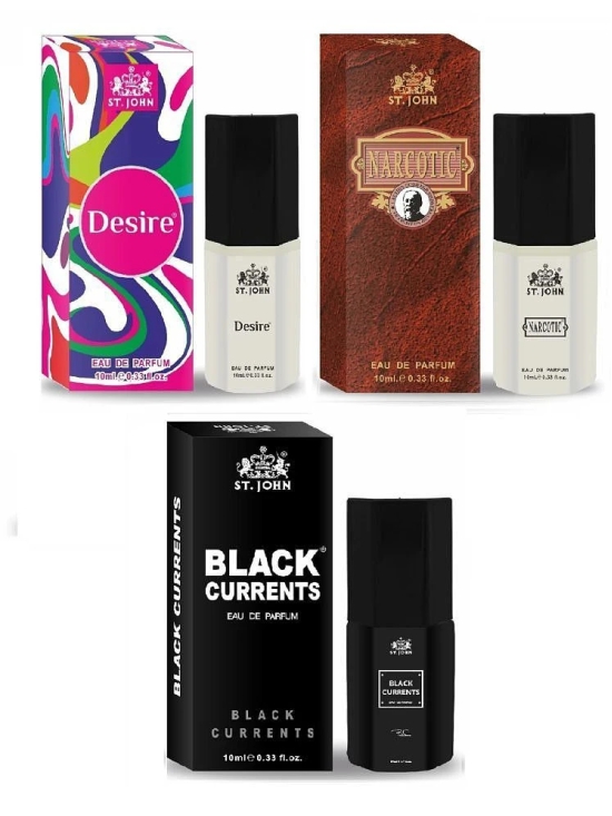 St. John Desire, Narcotic, Black current 10ml Pocket Perfume for Men 10 ml ( Pack of 3 )