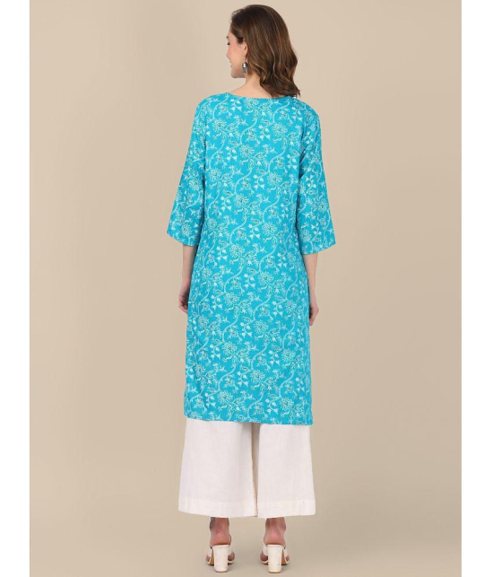 Rangita Women Rayon Turquoise Floral Printed Knee Length Straight Kurti - None