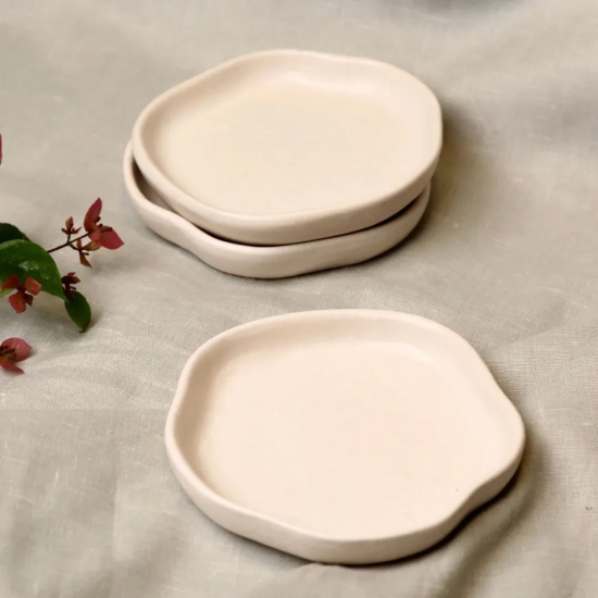 White Handmade Dessert Plate-Set of two