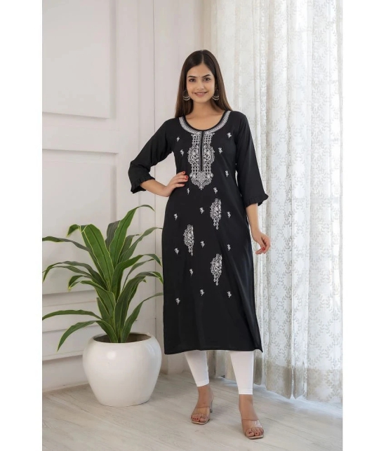 Kapadia Rayon Printed Straight Womens Kurti - Black ( Pack of 1 ) - None