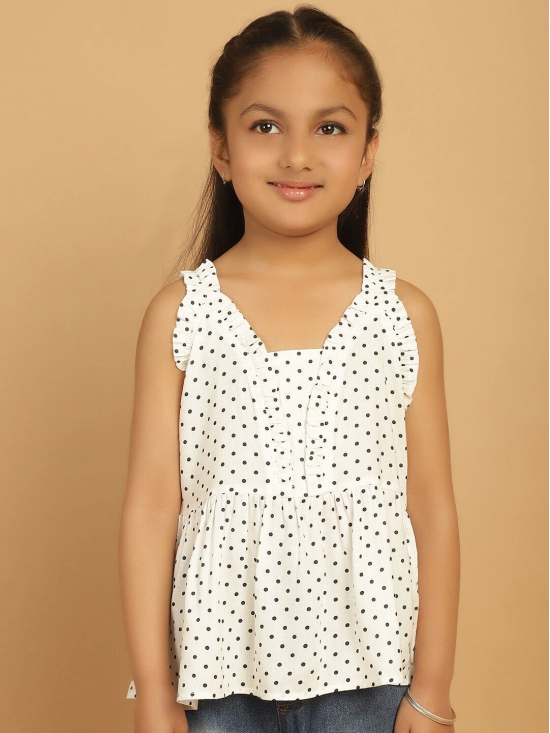 MINI & MING Girls Polka Dot Print Shoulder Straps Peplum Top