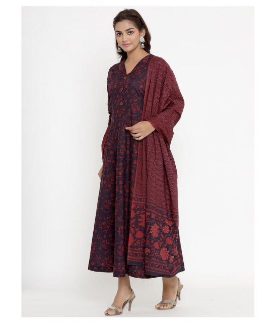 Angiya Maroon Cotton Anarkali Kurti - - L