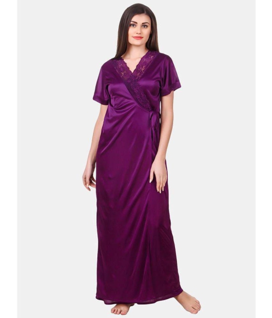 Fasense Purple Satin Womens Nightwear Nighty & Night Gowns ( Pack of 2 ) - None