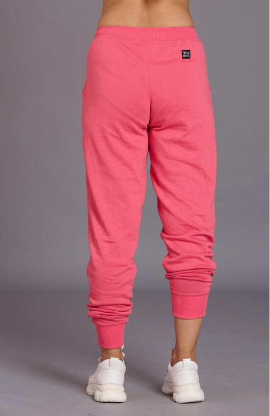 Sinner Printed Light Pink Cotton Joggers for Women