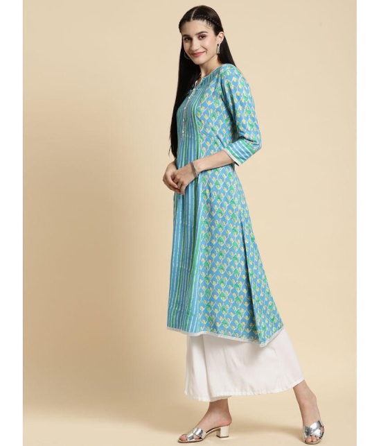 Rangita Women Rayon Blue Tonal Printed Calf Length Kalidar Kurti - None