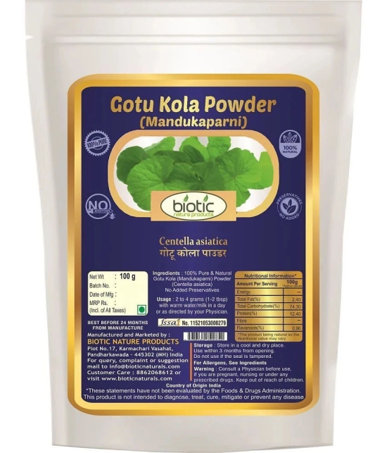 Biotic Gotu Kola Powder (Centella Asiatica) Mandukaparni Powder 200 gm