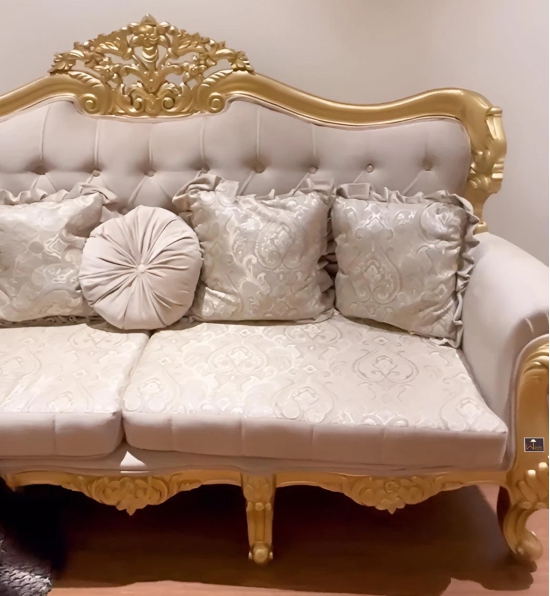 Beautiful Handmade Royal Antique Golden Finish Carved Sofa (3 Seater)-Golden