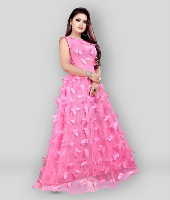 Apnisha - Pink Flared Net Womens Stitched Ethnic Gown ( Pack of 1 ) - Free Size