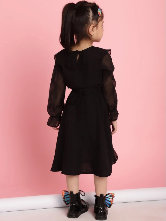 MINI & MING Girls V-Neck Ruffles Detailed Fit & Flare Midi Dress