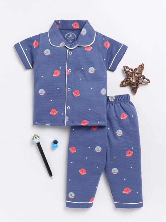 Blue Planets Print Half Sleeve Night Suit-6-9 m