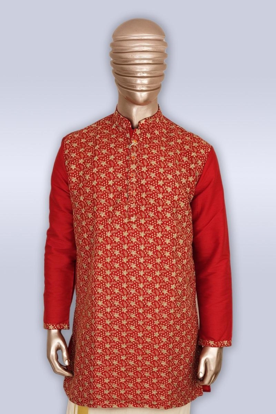 Red Color Semi Silk Gents Kurta