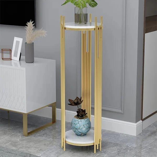 Long 2-tier Pot Stand.-Glossy Golden