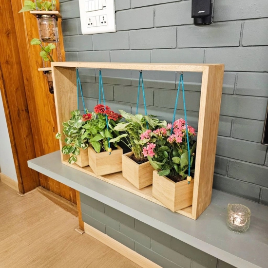 BARISH - Planter Table Top (4 Hanging) I Table Top Planter for Indoor & Outdoor Decoration | Handcrafted Planter Basket with 4 Hanging Pot I 20 x 3 x 4.5 Inches