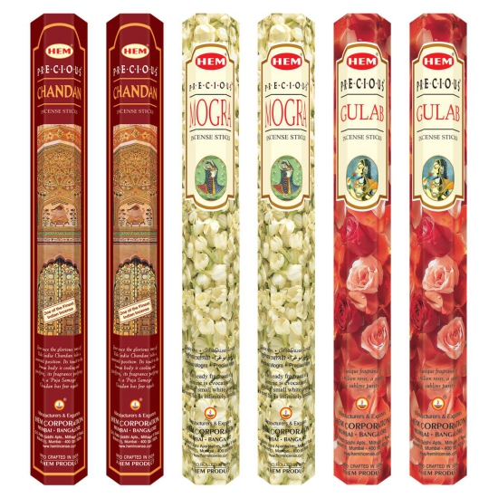 HEM Precious Incense Sticks 3 in 1 Combo pack of 6 (20 Sticks Each)-Pack of 2