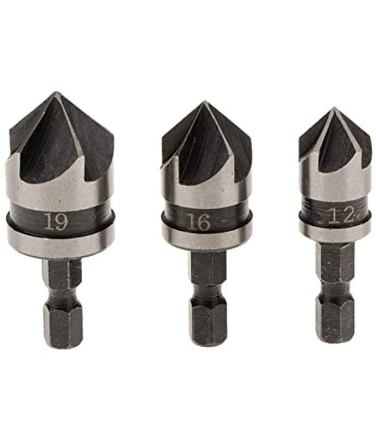 KP2Â® Metal 1/4-inch Hex 12, 16, 19 mm Countersink Power Drill Bit Bore Set for Wood- Set of 3