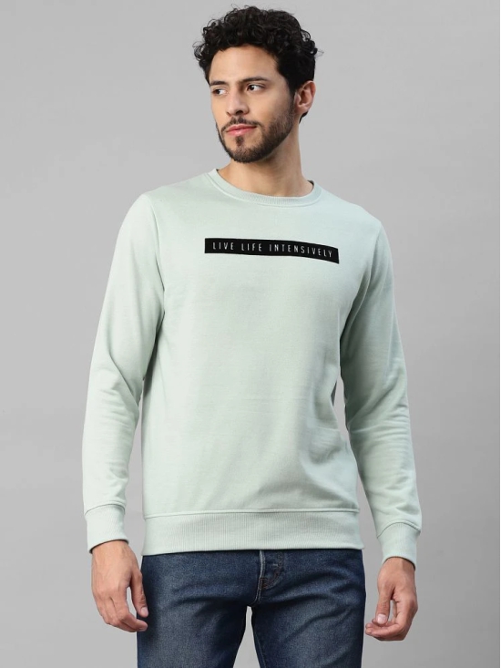 UrbanMark Men Regular Fit Printed Full Sleeves Round Neck Fleece Sweatshirt-Mint Green - None