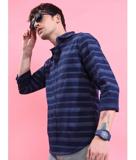 Ketch Cotton Blend Regular Fit Striped Full Sleeves Mens Casual Shirt - Navy ( Pack of 1 ) - None