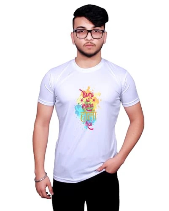 NITYANAND CREATIONS Round Neck White Holi T-Shirt for MEN-HOLI-T-SHIRT-11527-S