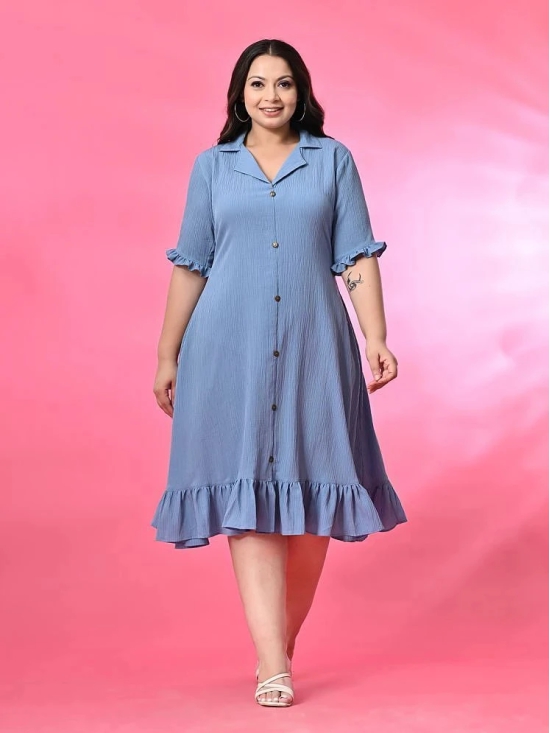 PrettyPlus by Desinoor.com Polyester Self Design Midi Womens A-line Dress - Light Blue ( Pack of 1 ) - None