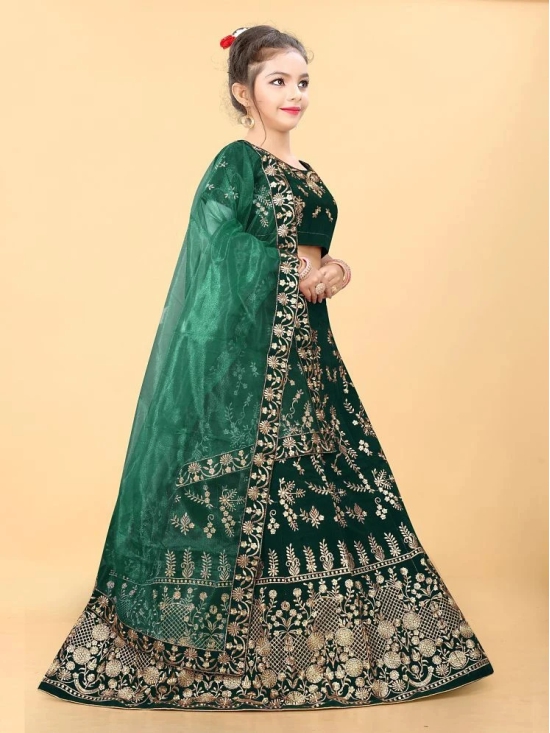 Apnisha - Green Velvet Girls Lehenga Choli Set ( Pack of 1 ) - None