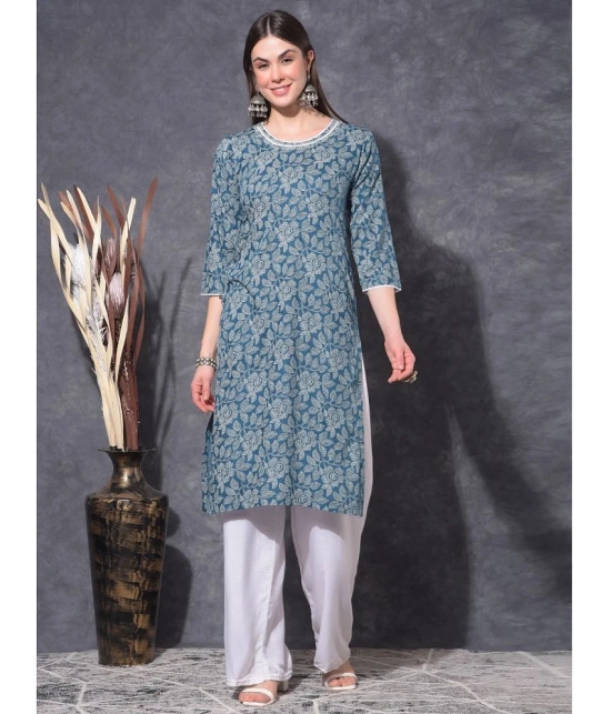 Mamoose Rayon Self Design Straight Womens Kurti - Blue ( Pack of 1 ) - None