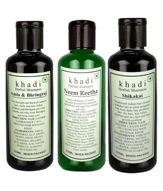 Khadi Hair combo - Amla Bhringraj, Neem Reetha, & Shikakai Shampoo 630 ml- Pack of 3 (210 ml Each)