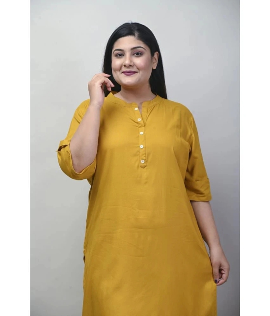 Swasti Cotton Blend Printed Straight Womens Kurti - Mustard ( Pack of 1 ) - None