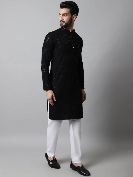 Men Black Embroidered Sequinned Kurtas-XXL / Black