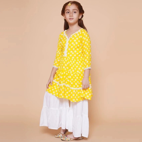 Arshia Fashions Yellow Cotton Blend Girls Kurta and Sharara Set ( Pack of 1 ) - None