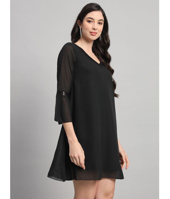 Curvydrobe Georgette Solid Mini Womens A-line Dress - Black ( Pack of 1 ) - None