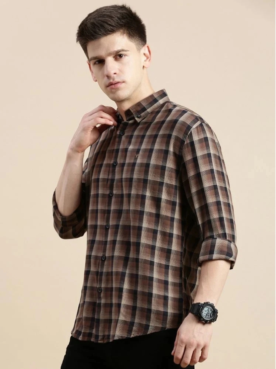 Showoff Cotton Blend Regular Fit Checks Full Sleeves Mens Casual Shirt - Brown ( Pack of 1 ) - None