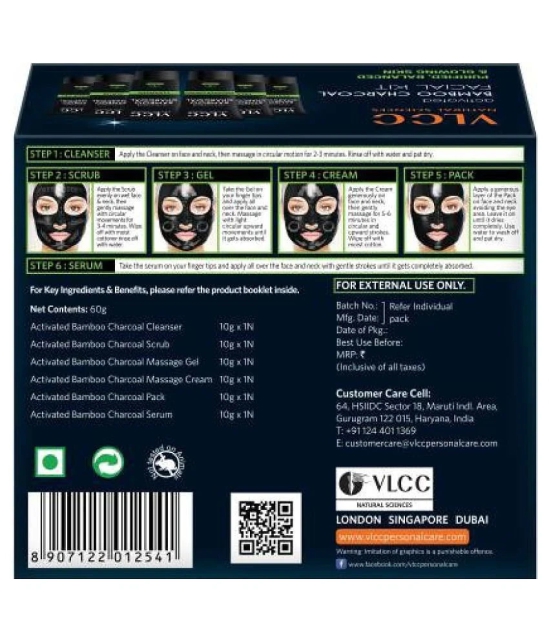 VLCC Activated Bamboo Charcoal Facial Kit Balanced & Glowing Skin, 60 g