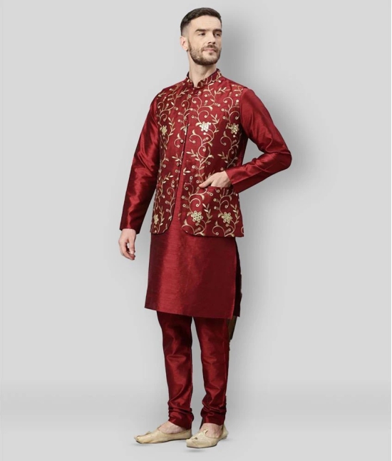 Hangup - Maroon Polyester Regular Fit Mens Kurta Pyjama Set ( Pack of 1 ) - None