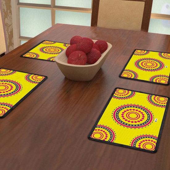 Indigifts Table Mats for Dinning Table 4 Piece 12X18 Inches - Yellow Designer Dining Placemats 4 Seater