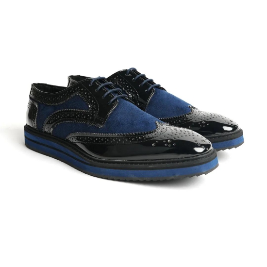 Monkstory  Dual Colour Brogues - Glossy Black & Blue-UK 9 EU 43