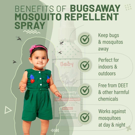 BabyOrgano BugsAway Mosquito Repellent Fabric Spray | Deet Free | 100% Herbal & Safe for kids