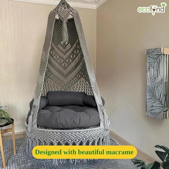 Premium Luxury Macrame Swing Hammock with Cushion-Grey