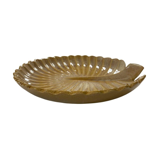 Ceramic Dining Brown Handcrafted & Glazed Round Peacock Ceramic 12 Inches Serving Platter