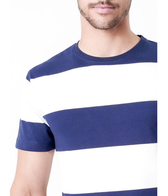 UrbanMark Mens 100% Cotton Regular Fit Round Half Sleeves Horizontal Striped T Shirt -Navy & White - None