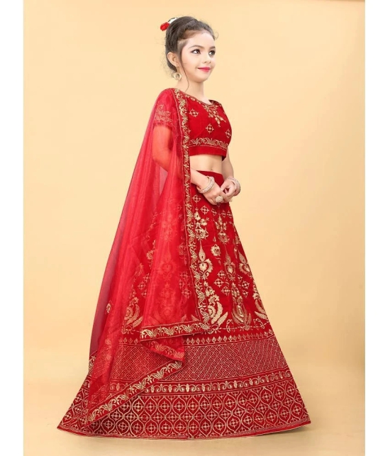 JULEE - Red Velvet Girls Lehenga Choli Set ( Pack of 1 ) - None