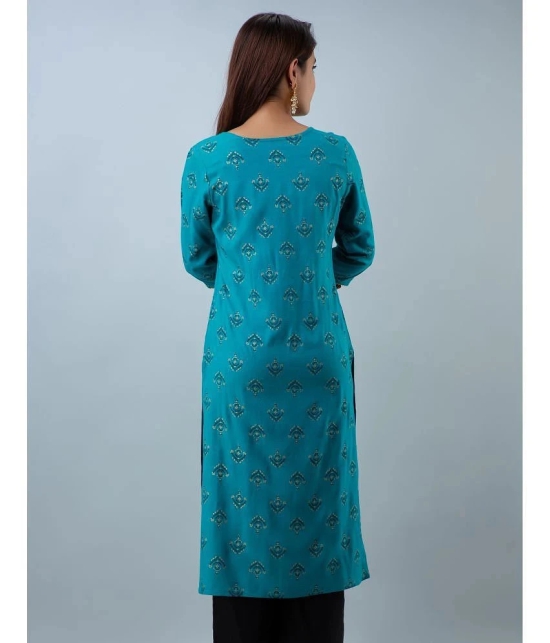 Doriya Rayon Printed 3/4th Sleeves Straight Blue Kurti Single - None