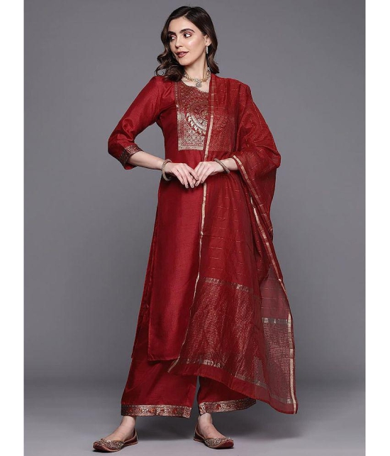 Estela - Maroon Straight Cotton Women's Stitched Salwar Suit ( Pack of 1 ) - None