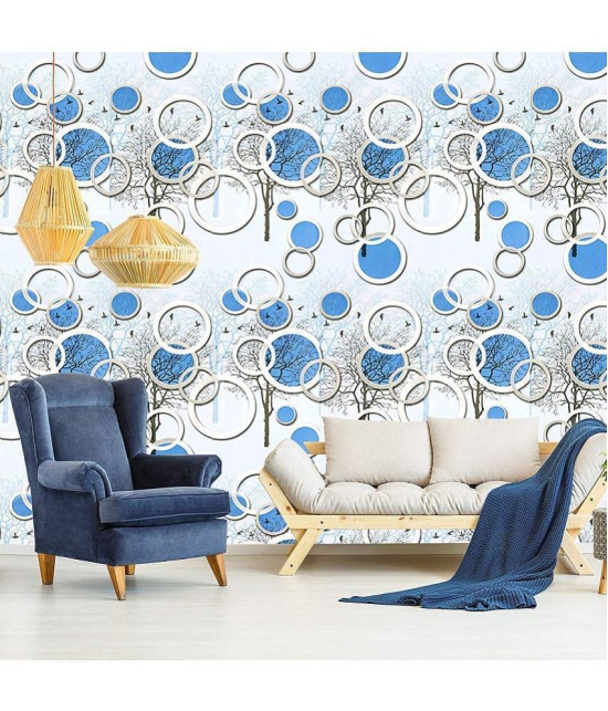 Gatih - Blue Circle Wallpaper 3D Circles and Trees Wallpaper ( 45 x 500 ) cm ( Pack of 1 )