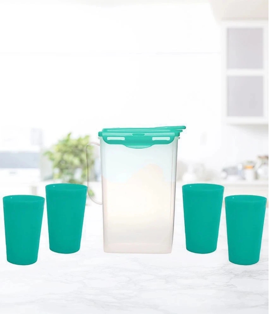 HOMETALES Plastic Fridge Jug & Glasses Sets ( Pack of 5 ), Green Colour